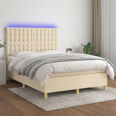 vidaXL - Boxspring - met - matras - en - LED - stof - crèmekleurig - 140x200 - cm