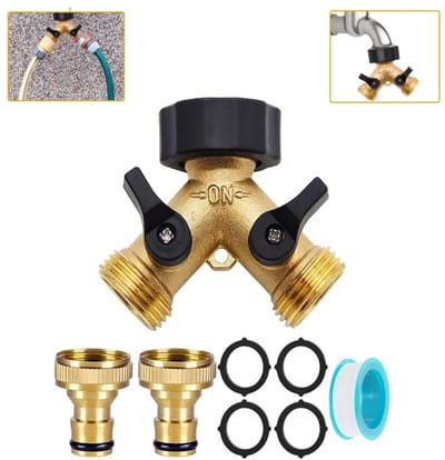 1/2/4-pack 2-weg slangsplitter – Geschikt voor 3/4-inch slangaansluitingen – Inclusief rubberen ringen en kabelbinders – Y-vormige messing kogelkraansplitter – Tuinslangsplitter – 2-weg adapter voor buitenkraan