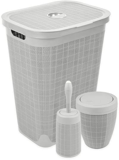 Set 'Hessian' - Wasmand 60 liter - Toiletborstel doseersysteem - Prullenbak swingdeksel - Lichtgrijs