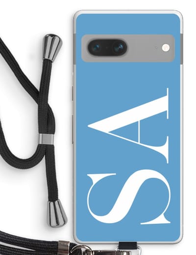 Gepersonaliseerd - Case Company® - Hoesje met koord geschikt voor Google Pixel 7 hoesje met Koord - Monogram N°2 - Telefoonhoesje met Zwart Koord - Bescherming aan alle Kanten en Over de Schermrand