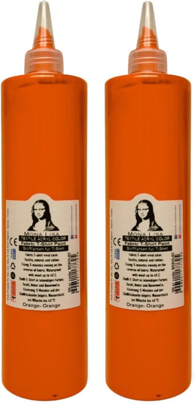 Südor Textielverf 1000 ml, oranje.Wasbestendige textielverf voor lichte stoffen. Wasmachinebestendig, wasbestendig. Fixatie door strijken (2 x 500 ml)