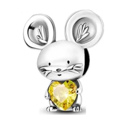 Bedel Muis met Gouden Hart – 925 Sterling Zilver – Voor Bedelarmband – RomyStones - Cadeau