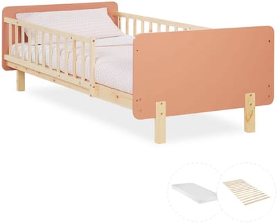 Homestyle4u Kinderbed - 90x200 cm - Houten bed - met Valbeveiliging - matras - Rood