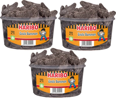 3 silo's Haribo Zoute Bommen á 150 stuks - Voordeelverpakking Snoepgoed