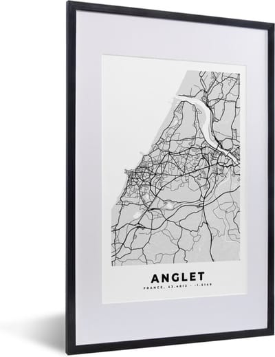 Fotolijst incl. Poster - Stadskaart – Frankrijk – Kaart – Anglet – Plattegrond - 40x60 cm - Posterlijst