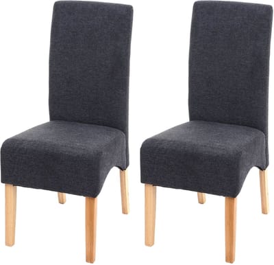 Set van 2 Latina eetkamerstoelen, keukenstoel, stof/textiel MVG-gecertificeerd ~ donkergrijs, lichte poten