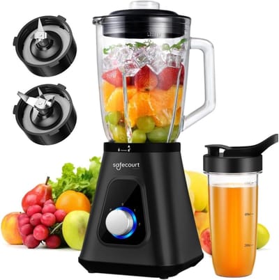 Keuken Blender - Smoothie Maker - Gezond Eten Maken - Krachtige Motor - 1.5L Glas 600ml - Zwart