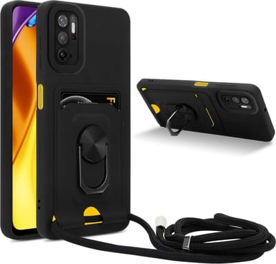 Cadorabo Telefoonketting Hoesje met standfunctie geschikt voor Xiaomi RedMi NOTE 10 5G / POCO M3 PRO 5G in ZWART - Siliconen beschermhoes met verstelbare koordband