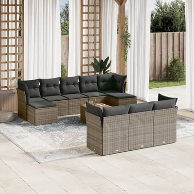 vidaXL - 11-delige - Loungeset - met - kussens - poly - rattan - grijs