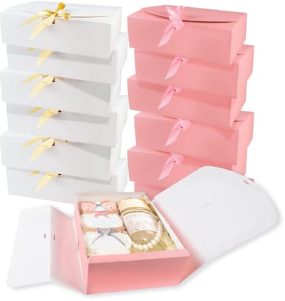 Dailygoods- Geschenkdoos 12 stuks - Geschenkverpakking met deksel - 27 x 20 x 8 cm - Kraftpapier - Feestverpakking - Bruiloft/verjaardag/kerstfeest - Cadeauverpakking
