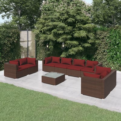vidaXL - 9-delige - Loungeset - met - kussens - poly - rattan - bruin