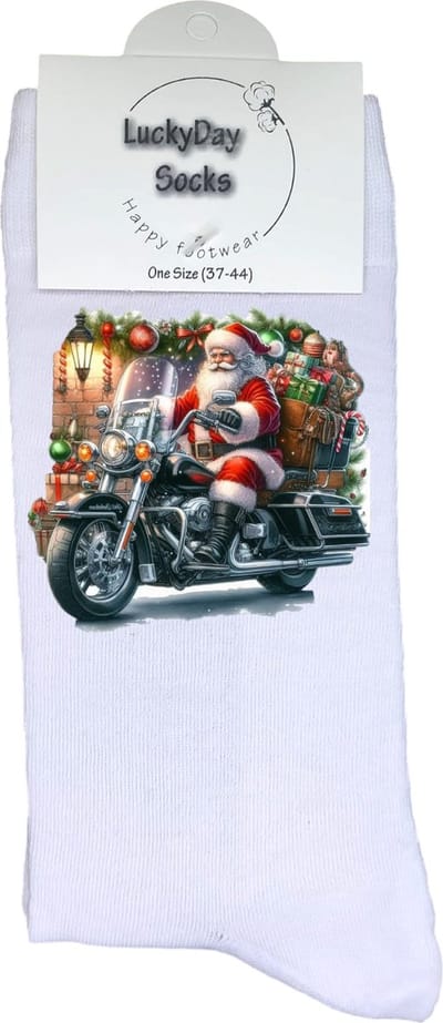 Kerstman - Opkikker - Grappige sokken - Valentijns cadeau - Verjaardag cadeau - Grappig - Leuke sokken - Vrolijke sokken - Motor - Kerst Sokken - Vaderdag - Moederdag - Kerstcadeau - Socks die Happy maken - 37-44