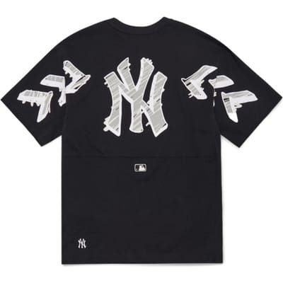 MLB New York Yankees Letterlogo Bedrukt Casual Korte Mouw Lichtgewicht Drop Shoulder T-shirt Unisex Tops Zwart 3ATSS2023-50BKS S white