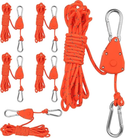 Set van 6 Spanningstouwen met Haken, 4 mm x 4 m, Reflecterende Touwen voor Kamperen, Verstelbare Touwen voor Tent, Binnenplanten en Kledinglijn