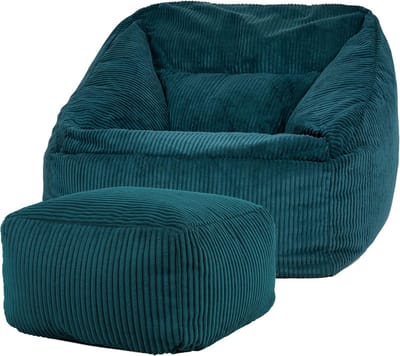 Zitzakfauteuil met Poef in Corduroy Stof - Teal Groen