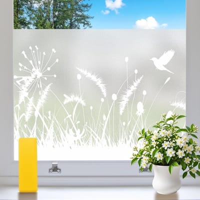 Opaak Privacyfolie voor Raam - Melkglas Effect, Statisch, Anti-UV, Herbruikbaar, Geschikt voor Badkamer en Kantoor, 44.5 x 200 cm, Botanisch Patroon