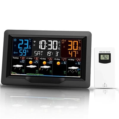 Slim Weerstation - Temperatuurmeter Vochtigheid - Weersvoorspelling Thuis - Groot Kleurenscherm - 20.5 cm Breed - Zwart