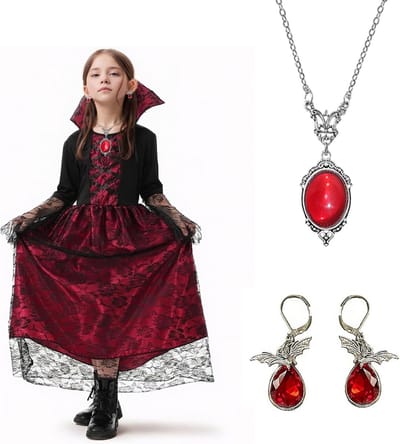 Vampier Kostuum voor Kinderen met Ketting - Gothic Jurk voor Meisjes, Halloween, Carnaval en Verjaardagsfeestjes