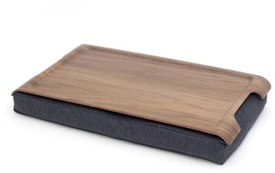 Bosign Laptray Mini - Walnoot - Antislip - Schoottafel - met Grijs Kussen - 43 x 23 x 6,5 cm