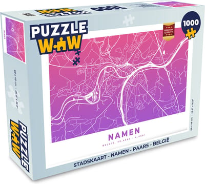 Puzzel Stadskaart - Namen - Paars - België - Legpuzzel - Puzzel 1000 stukjes volwassenen - Plattegrond