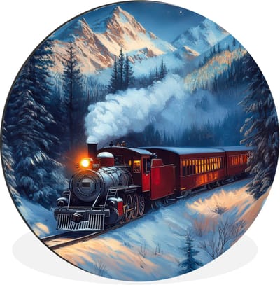 WallCircle - Wandcirkel - Muurcirkel - Trein - Kerst - Sneeuw - Kersttrein - Aluminium - Dibond - 30x30 cm - Binnen en Buiten