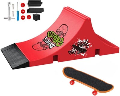 Mini skatepark set - Vinger skateboard - Praktische vaardigheden - Doe-het-zelf montage - 19 cm lengte - Rood