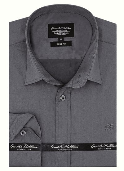 Heren Overhemd - Slim Fit - Luxury Plain Satijn - Grijs - Maat S