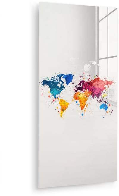 MuchoWow® Glasschilderij 40x80 cm - Schilderij acrylglas - Wereldkaart - Graffiti - Kleurrijk - Foto op glas - Muurdecoratie woonkamer - Wanddecoratie slaapkamer - Schilderijen