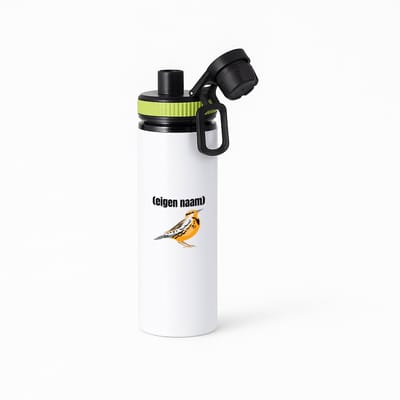 Hacebo® - oranje mus met eigen naam waterfles met draaidop groen - Vogels - dieren liefhebber - iemand die houdt van mussen - verjaardag - cadeau - kado - geschenk - water fles - 850ML