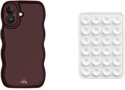 xoxo Wildhearts Telefoonhoesje Glossy Wavy Case Burgundy + Telefoonsticker Stick On Me Square Wit – geschikt voor iPhone 16