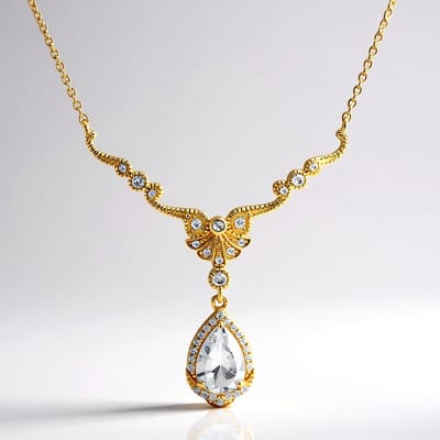 Cavill - Verguld 925 Zilver Halsketting met Witte Peervormige Topaas 1,923 ct en Zirkonia 0,395 ct - Luxe Elegante Dames Sieraad