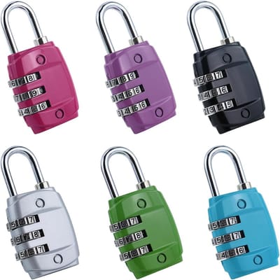 Cijferslot Set - Hangsloten - Bagage Beveiligen - 3-Cijferige Combinatie - 6 Stuks - Gemengde Kleuren