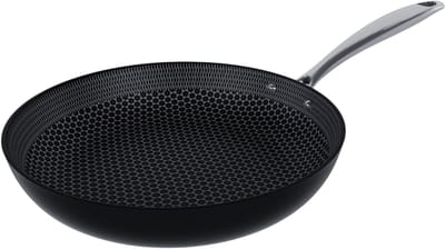 Cook & Pan Honey Koekenpan Ø 20 cm RVS Zwart - PFAS vrij - Alle Warmtebronnen - Cool Touch Handgreep - Koeken Pan met 7 jaar Garantie - Krasbestendige Anti Aanbaklaag - Vaatwasserbestendig - Gas, Inductie, Elektrisch, Oven - Honingraat Pan