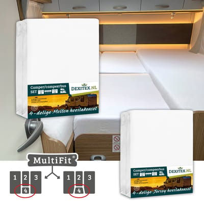 Dexitex 1 x Molton & 1 x Hoeslaken Wit / 4 delige set-Geschikt voor Camper lengtebedden of enkele bedden