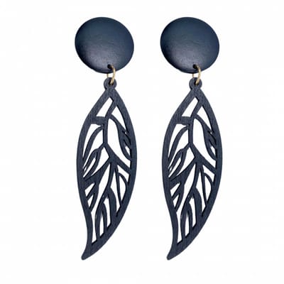 Clip oorbellen- zwart- hout- blad- Cadier- geen gaatje- Charme Bijoux