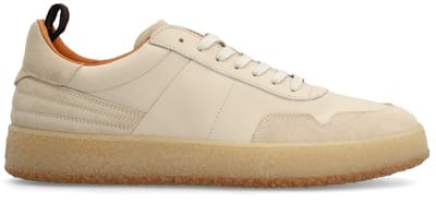 Manfield - Heren - Beige leren sneakers met suède details - Maat 40