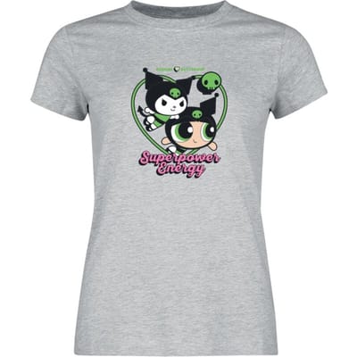 Hello Kitty - Anime T-shirt - Hello Kitty & Powerpuff Girls - Superpower Energy - M tot XXL - voor Vrouwen - grijs gemêleerd