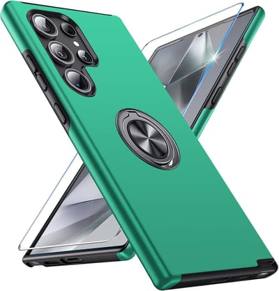 Backcover Shockproof Inclusief Screenprotector Gehard Glas - Hoesje Geschikt voor: Samsung Galaxy S25 Ultra - Groen