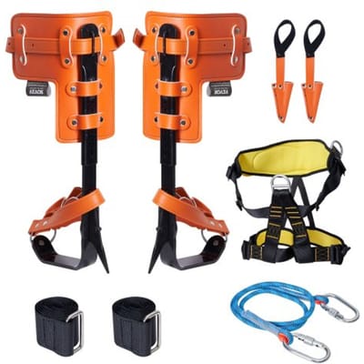 VEVOR Boomklimspikes Set, 1 paar klimsporen van gelegeerd staal met veiligheidskoord en veiligheidsgordel, draagvermogen van 159 kg, boomklimuitrusting, boomverzorgingsuitrusting voor klimmers, fruit plukken, oranje