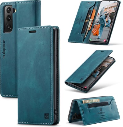 Luxe Flip Case met RFID Bescherming Kaarthouder en Magneetsluiting voor Samsung Galaxy S22 _ Blauw