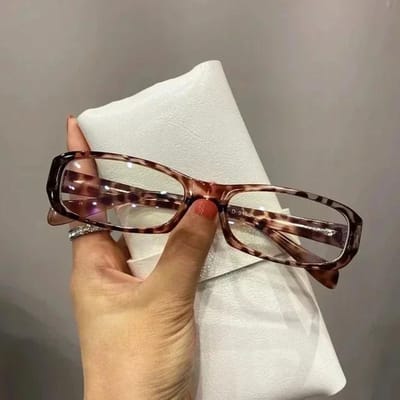 Lunettes Rectangulaires Vintage pour Dames Lunettes Cosplay Tendance Verre Étroit Petit Cadre Lunettes de Vue Cadre Lunettes Sans Verres Imprimé Léopard Noir