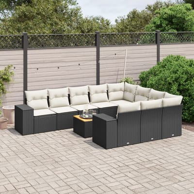 vidaXL - 11-delige - Loungeset - met - kussens - poly - rattan - zwart