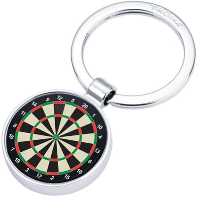 Troika Sleutelhanger Motief: DART, rond, metaalgietwerk, glanzend, meerkleurig / zilverkleurig - Darts / Bullseye / Leuke sleutelhanger voor DArts-fans