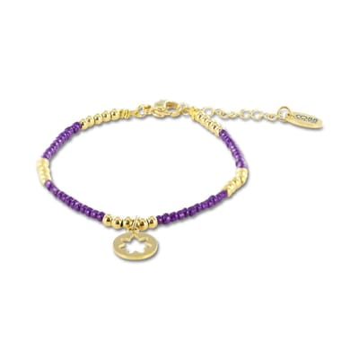 CO88 Colection 8CB-91016 Stalen Armband met Kralen - Dames - Goudkleurig - 3 mm - Paars - 2,5 mm - Ster - 10 mm - 16,5 + 3 cm