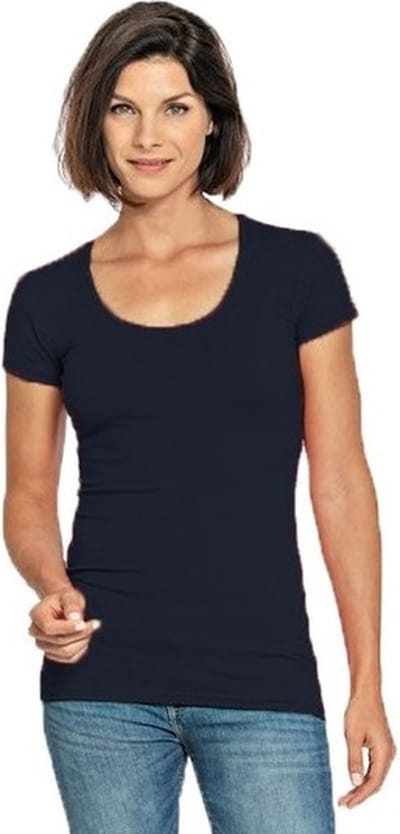 Lemon & Soda casual fashion t-shirt - bodyfit - dames - donkerblauw - ronde hals - korte mouwen - Dameskleding - basic shirts - katoen M