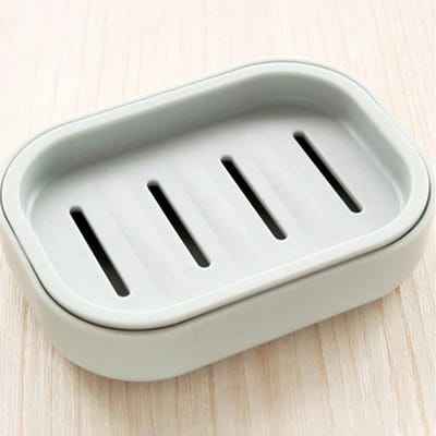 Dubbele Laags Zeepdispenser met Deksel voor Badkamer en Douche - Grijs Blauw, Ideaal voor Organisatie en Drooghouden van Zeep