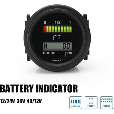 Digitale LCD-urenteller met led-batterij-indicator Gauge 12V 24V 36V 48V 72V zwart