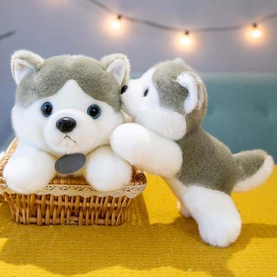 Simulatie Pluizige Liggende Husky Pluche Pop Squishy Siberische Husky Pup Knuffeldier Speelgoed Kawaii Hond Pluche Knuffels Cadeau Voor Hondenliefhebbers 25cm gray