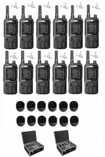 Set van 12 Inrico T320 V2 4G LTE Zello Portofoon, GPS, Wifi met tafellader beveiliging oortje en koffer