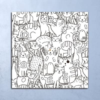 Coloray Wandklok - Kittens Glazen Klok - 30x30 cm - Zwart Wandklok - Wandklok Vierkant - Wandklok Scandinavisch - Wandklokken Woonkamer - Stille Wandklok